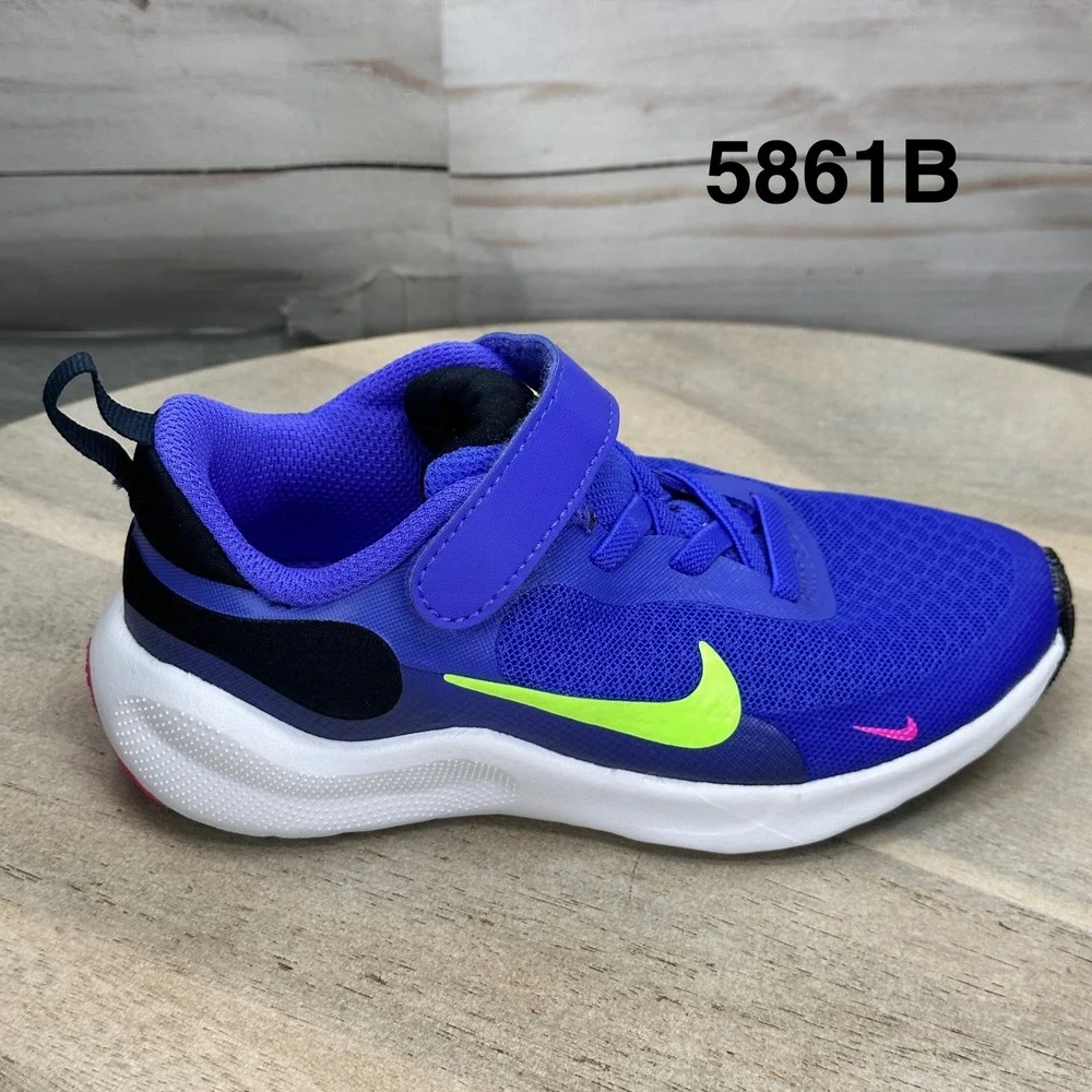 Nike Revolution 7 Kids Sneakers Blue Lime Blast FB7690-500 10C